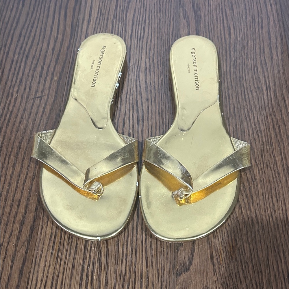 Sigerson Morrison Metallic Gold Slip-On Thong Mules